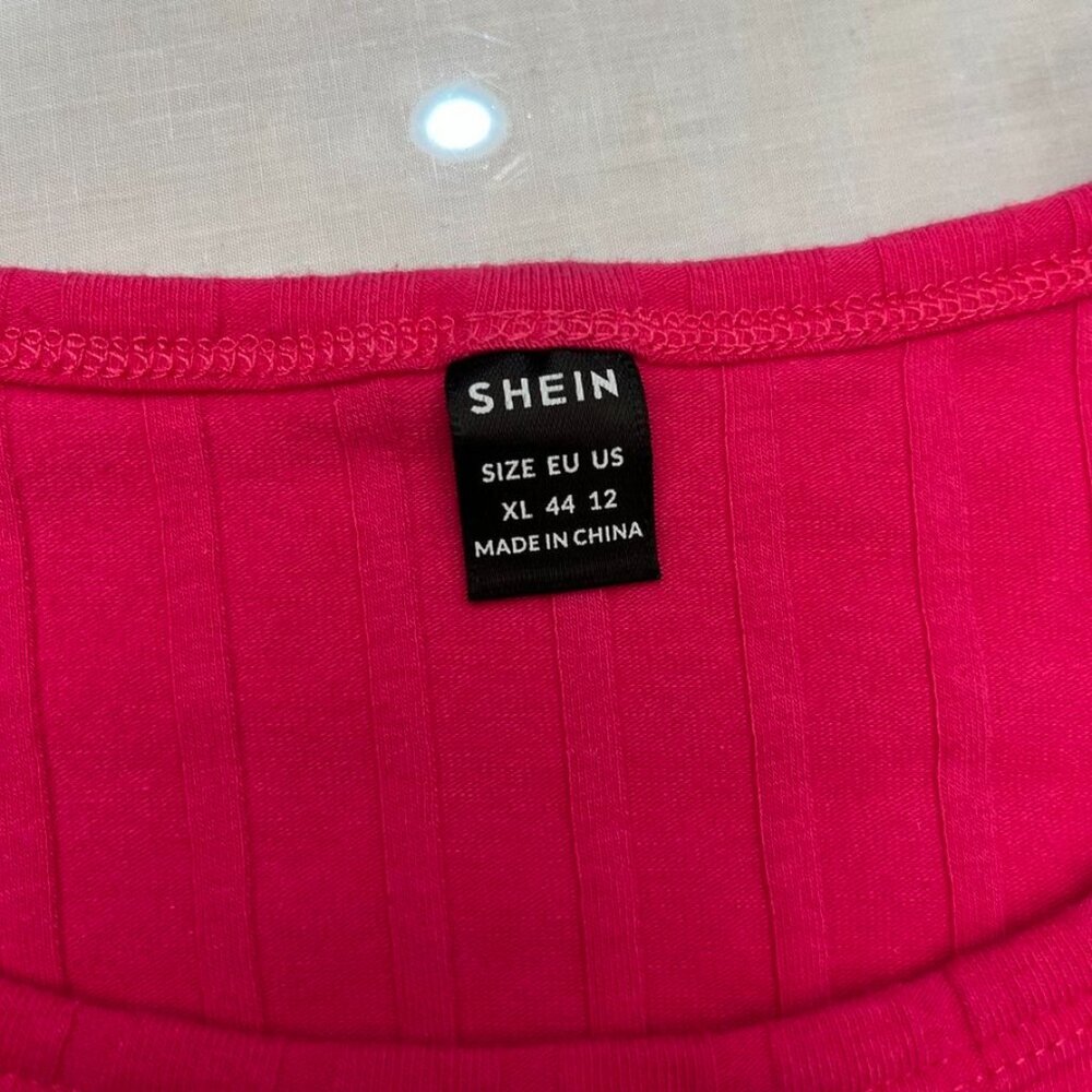 3/$20 Bundle πSHEIN Ribbed Drawstring Ruched Midi Dress Hot Pink XL - Picture 3 of 10